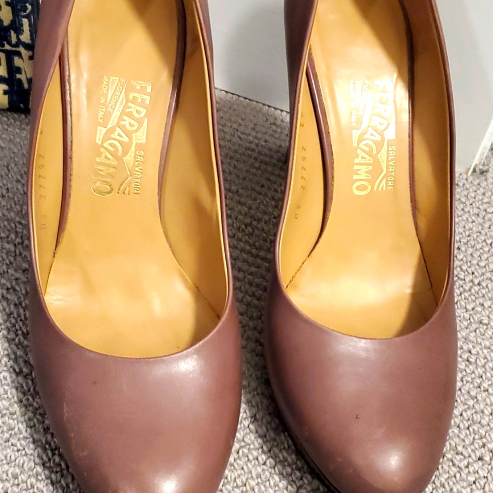 Salvatore Ferragamo pumps in a neutral brown